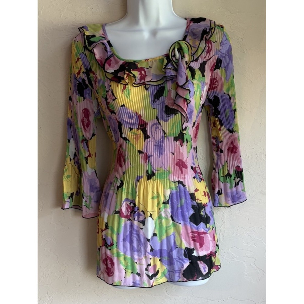 Vintage 90s Y2K Nicola Micro Pleat Ruffle Top M Romantic Fairy Whimsigoth Plisse